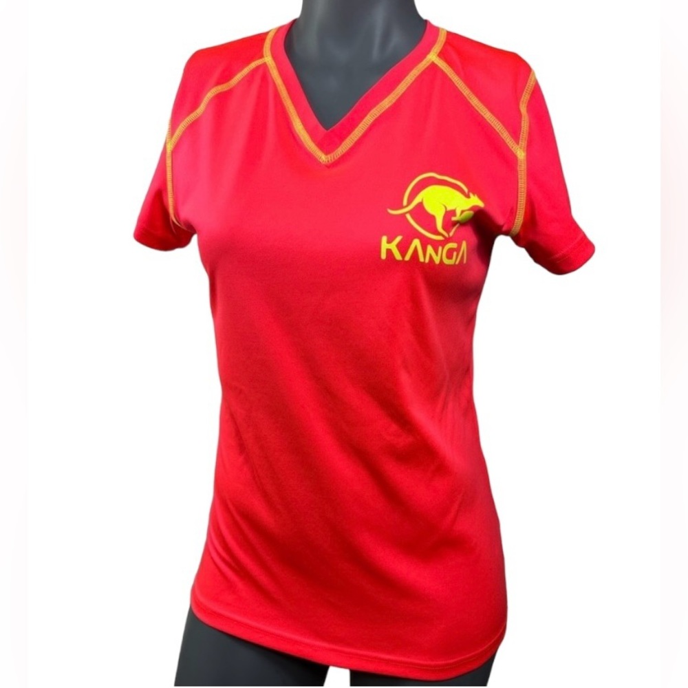 Badger Women's V-Neck Tee shirt hot coral printed a logo “CANGA” Sz S